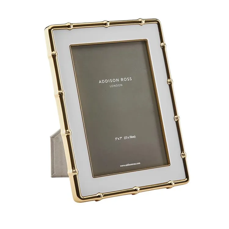 White & Gold Bamboo Enamel Photo Frame sold by Addison Ross