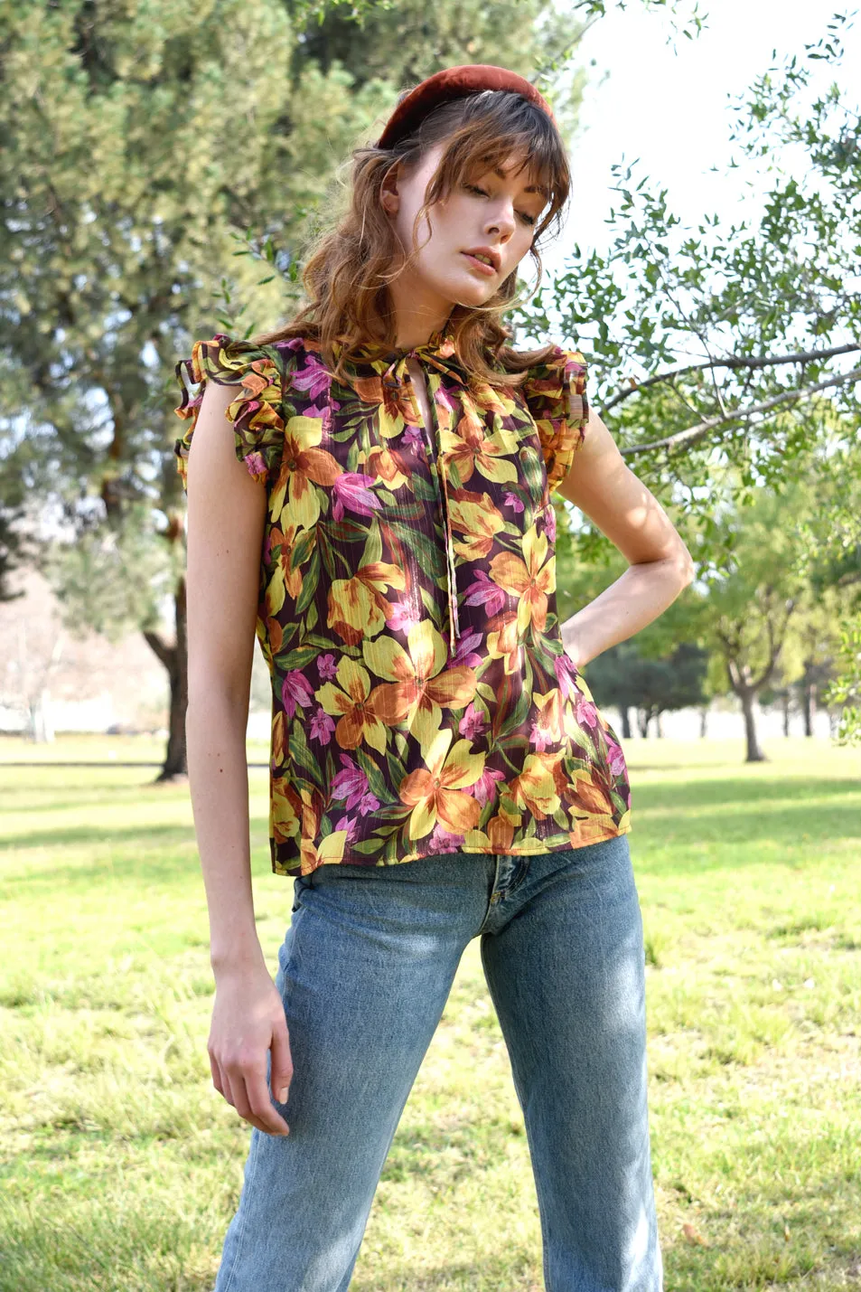 Renata Tie Front Ruffle Blouse sold by Adelyn Rae