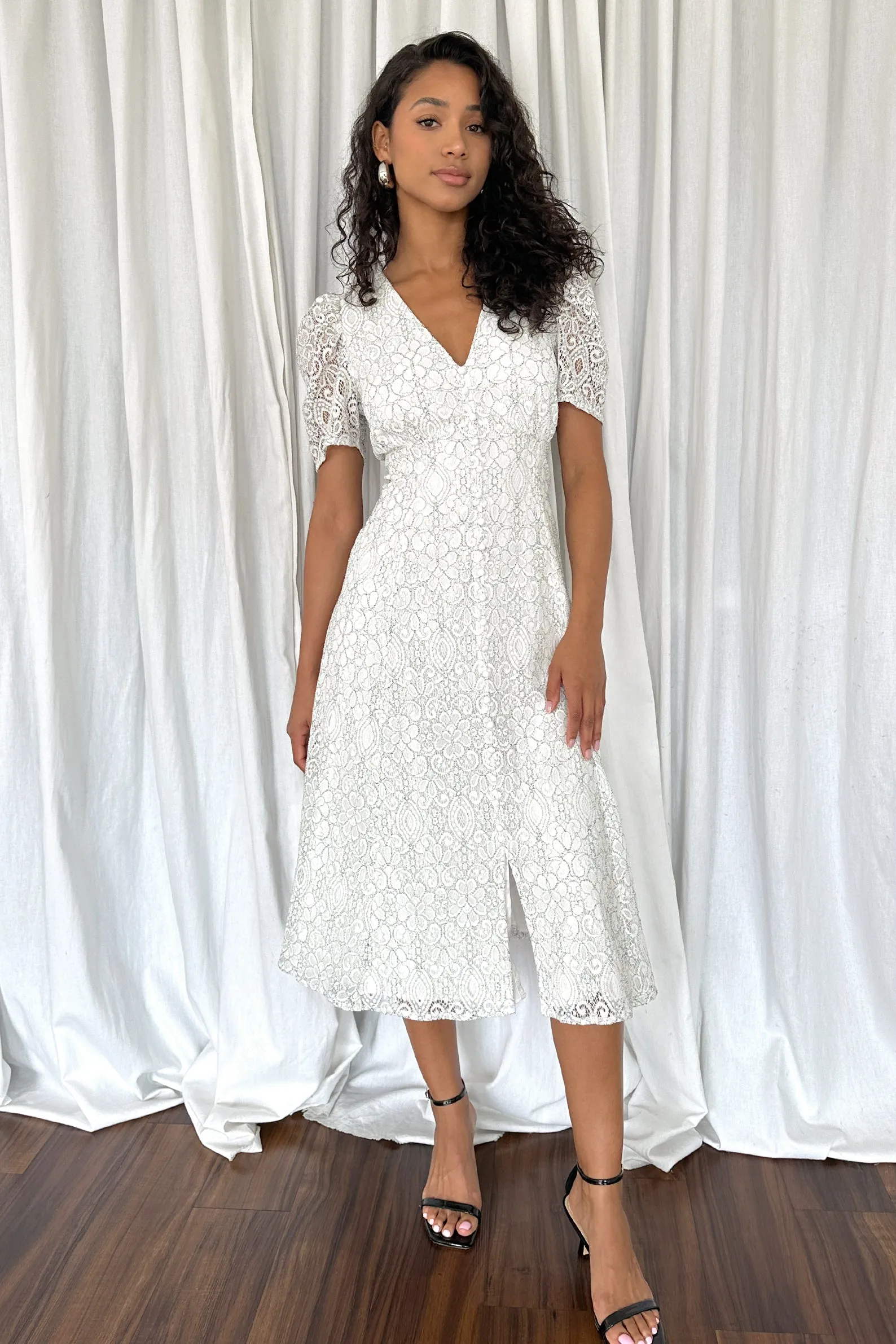 Lacey Puff Sleeve Lace Midi Dress sold by Adelyn Rae product image thumbnail 2