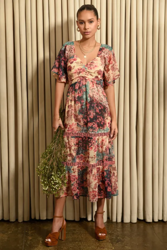 Katia Flutter Sleeve Tiered Maxi Dress sold by Adelyn Rae