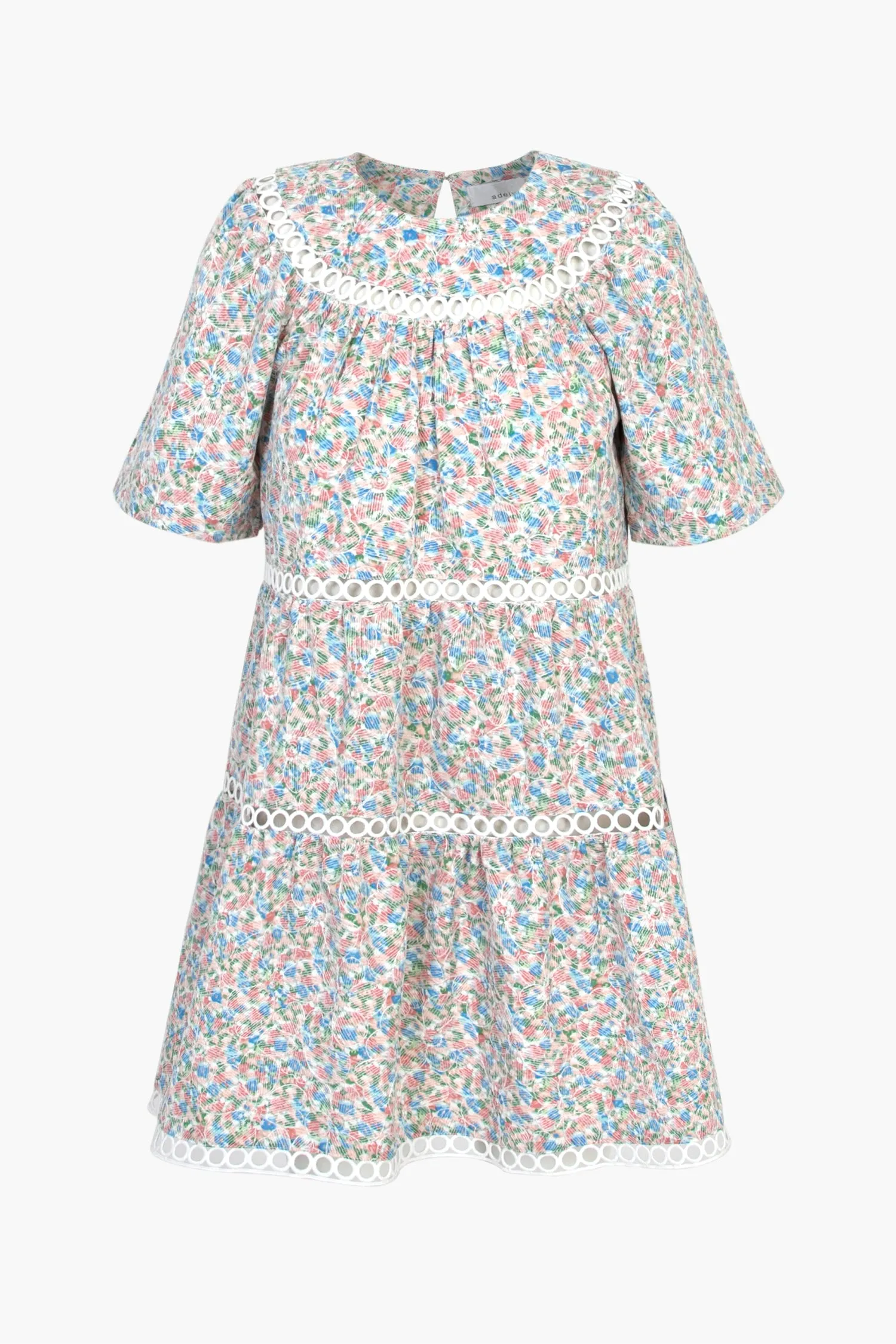 Printed Embroidered Tiered Shift Dress sold by Adelyn Rae