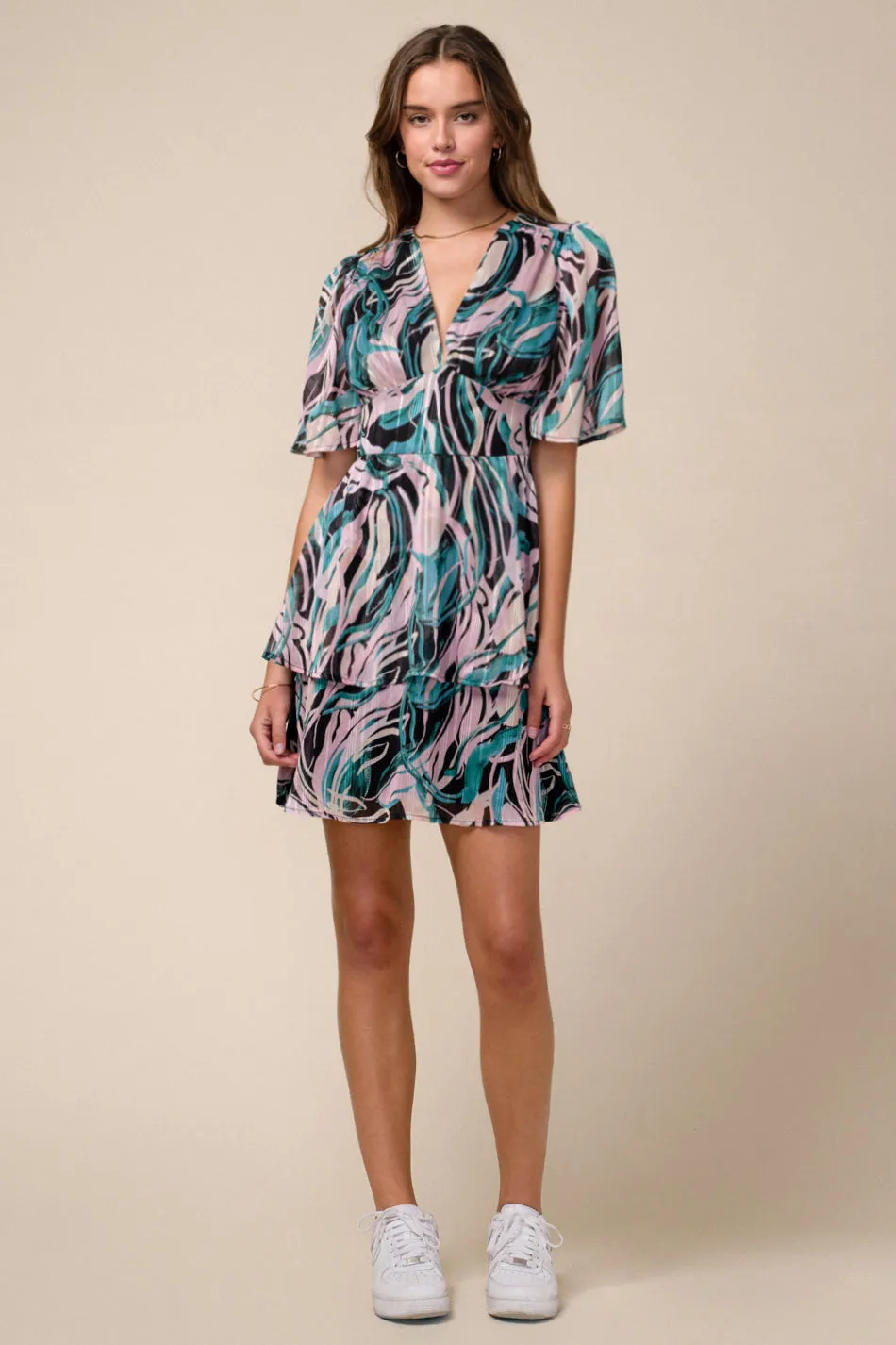 Valery Short Sleeve Lurex Chiffon Dress sold by Adelyn Rae product image thumbnail 2