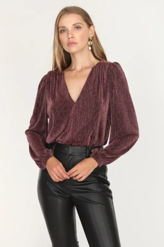 Rhea Metallic Plunge Knit Bodysuit sold by Adelyn Rae