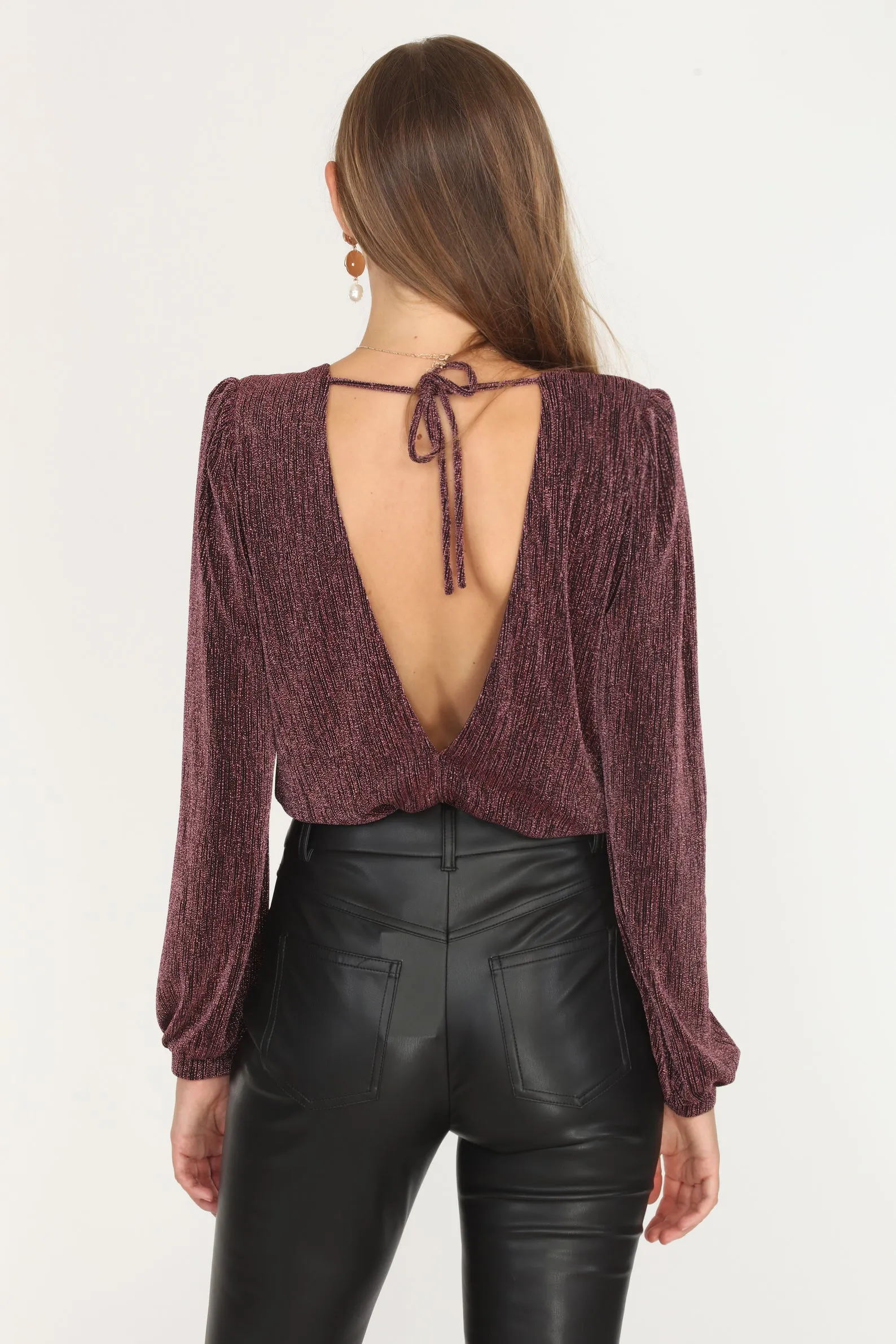 Rhea Metallic Plunge Knit Bodysuit sold by Adelyn Rae product image thumbnail 3