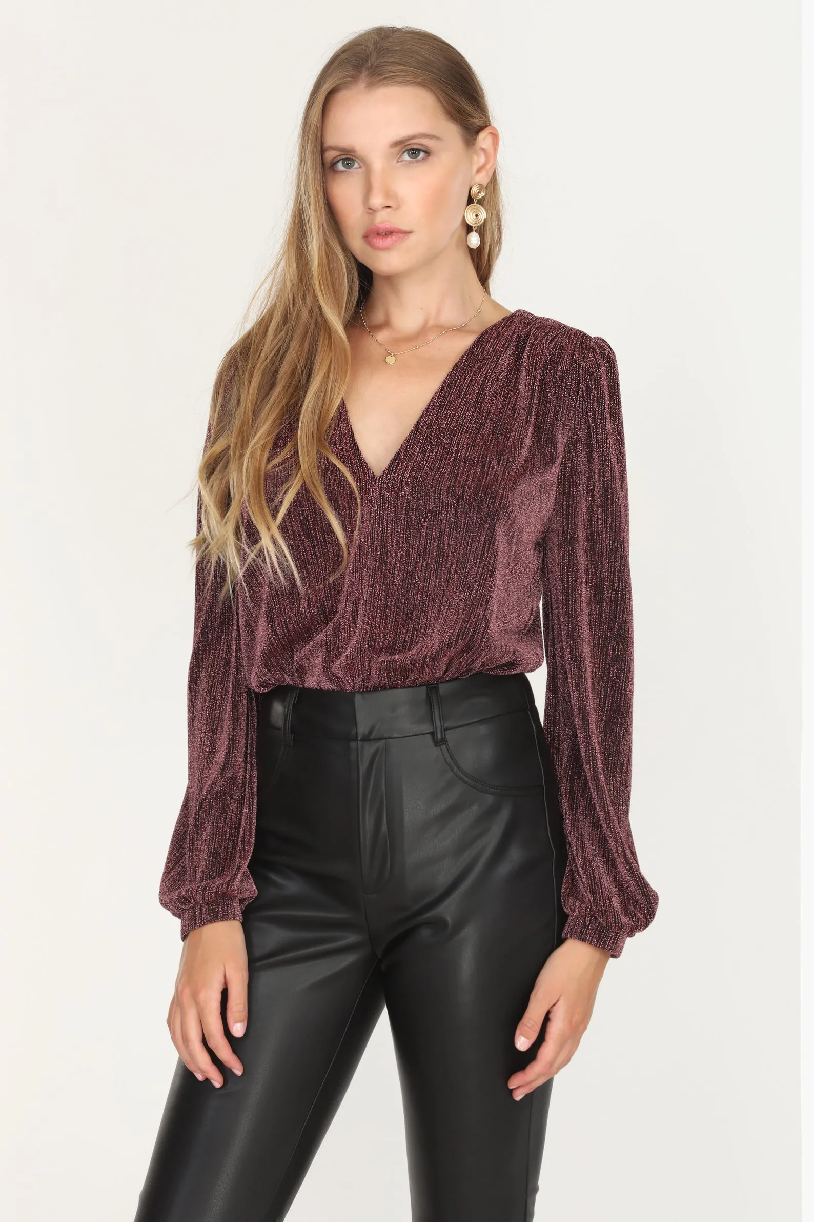 Rhea Metallic Plunge Knit Bodysuit sold by Adelyn Rae product image thumbnail 2