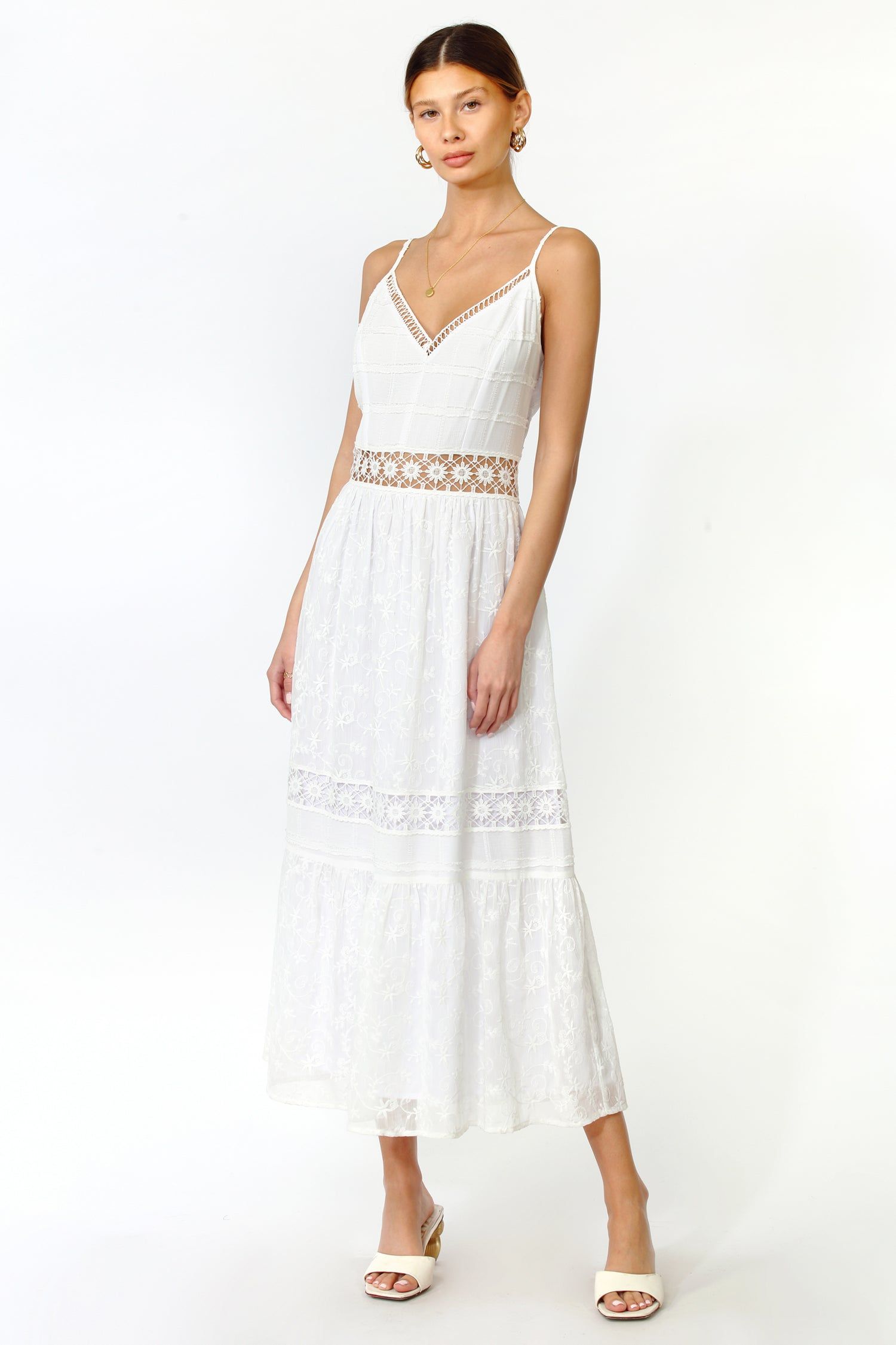 Avery Chiffon Mix Embroidered Midi Dress sold by Adelyn Rae