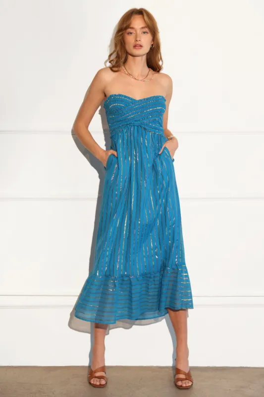 Suzanne Smocked Lurex Stripe Bandeau Maxi Sun Dress - FINAL SALE sold by Adelyn Rae