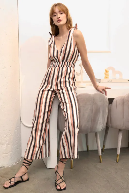 Denise Shoulder Tie Stripe Jumpsuit sold by Adelyn Rae