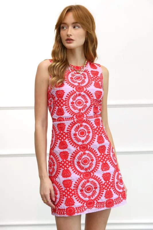 Kira Lace Up Back Embroidered Shift Dress sold by Adelyn Rae