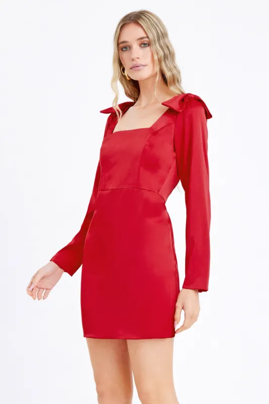 Ashley Bow Satin Mini Dress sold by Adelyn Rae