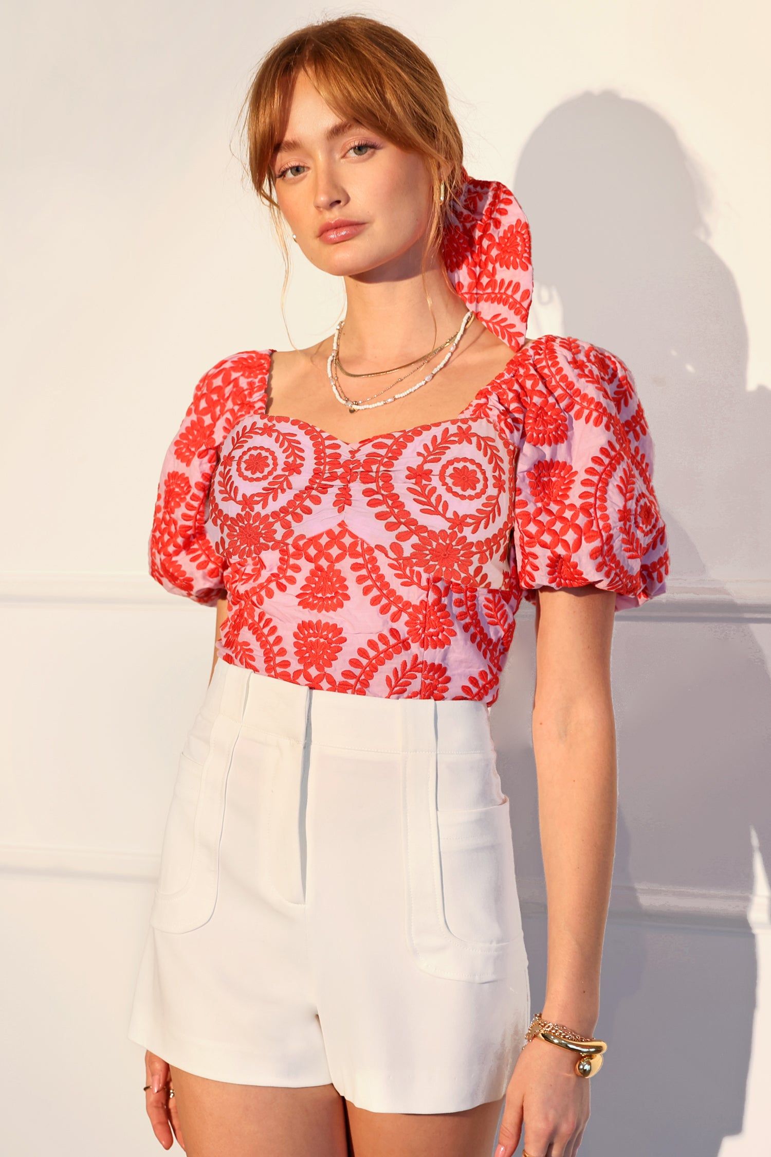 Jeany Embroidered Puff Sleeve Bustier Top - FINAL SALE sold by Adelyn Rae product image thumbnail 2