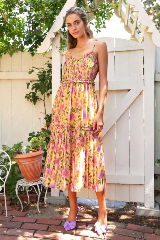 Meadow Pleated Tiered Midi Dress sold by Adelyn Rae