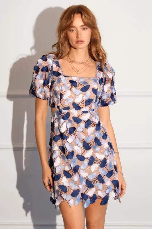 Giselle Lace Puff Sleeve Cutout Mini Dress sold by Adelyn Rae