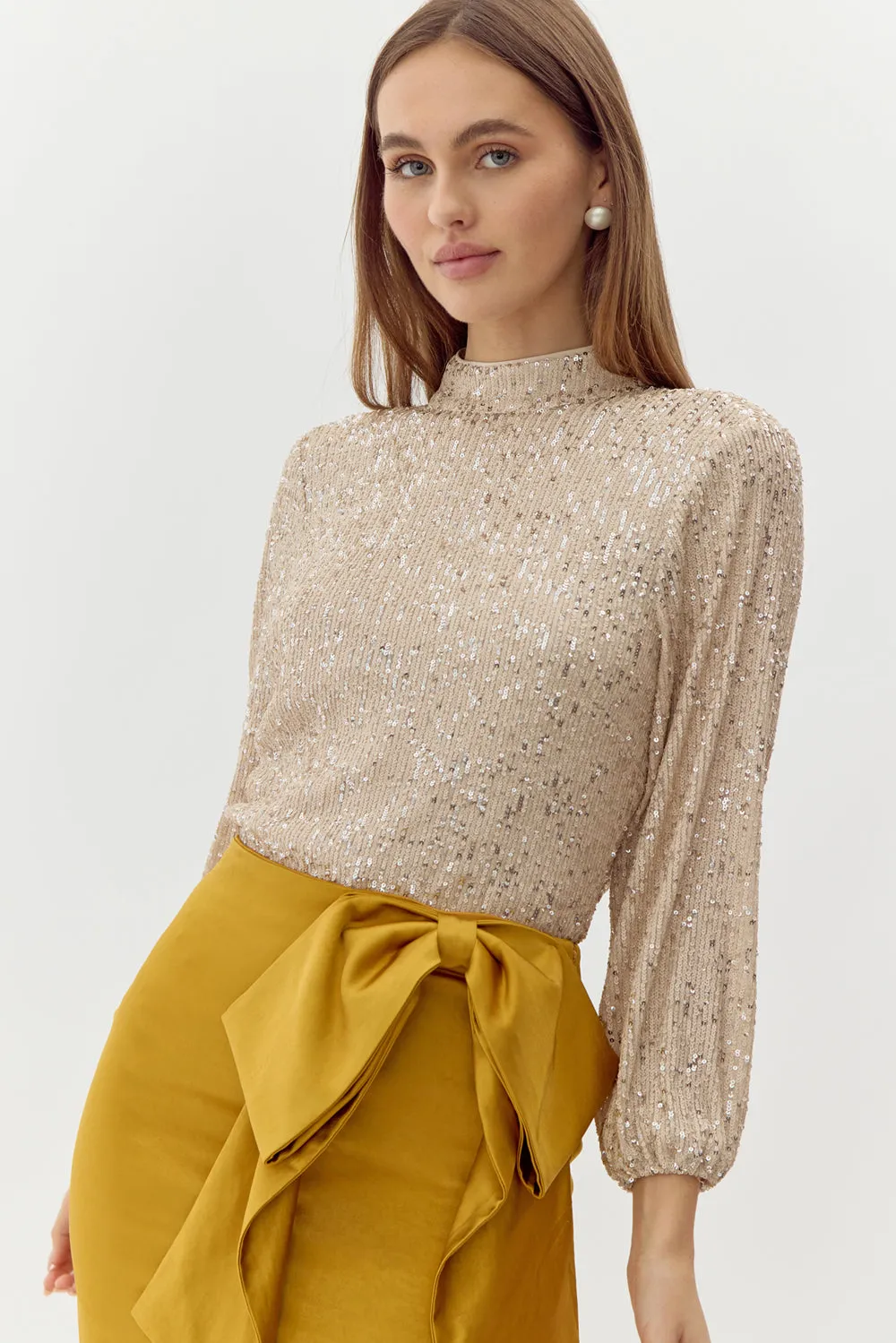 Cara High Neck Sequin Blouse sold by Adelyn Rae