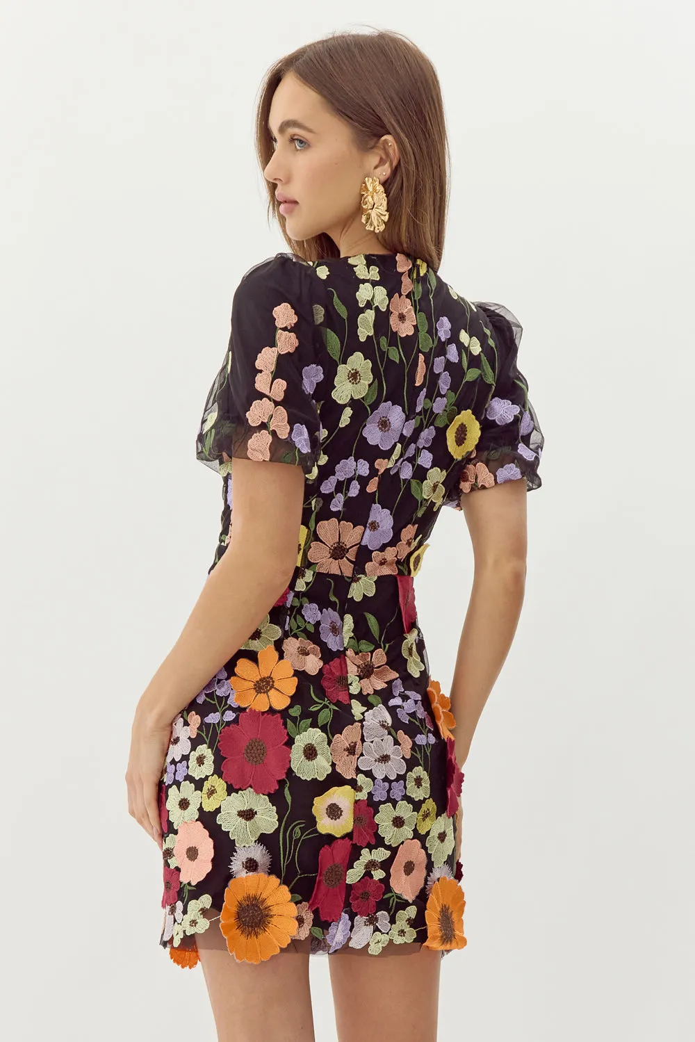 Nicole 3D Floral Puff Sleeve Mini Dress sold by Adelyn Rae product image thumbnail 2
