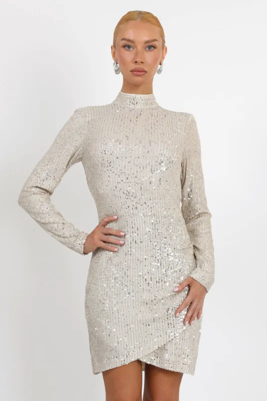 Riina Sequins Mock Neck Mini Dress sold by Adelyn Rae