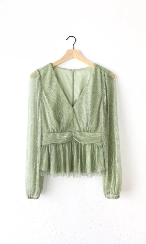 Carmen Metallic Plisse Blouse made by Adelyn Rae