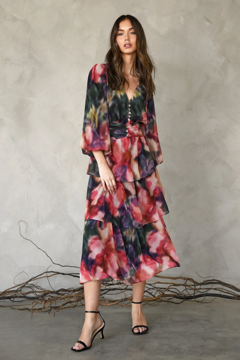 Cherly Tiered Midi Dress sold by Adelyn Rae