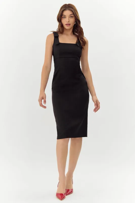 Karissa Shoulder Tie Crepe Midi Dress sold by Adelyn Rae