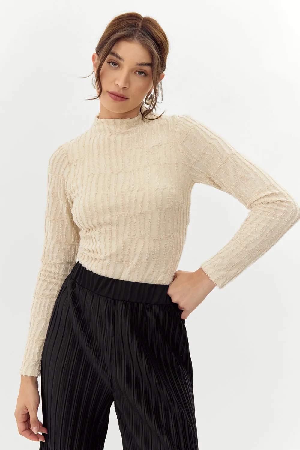 Darcey High Neck Textured Burnout Knit Bodysuit - FINAL SALE sold by Adelyn Rae product image thumbnail 3