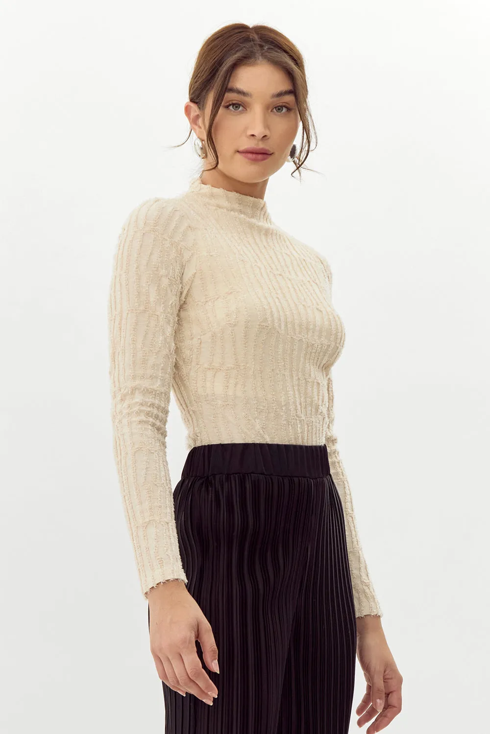 Darcey High Neck Textured Burnout Knit Bodysuit - FINAL SALE sold by Adelyn Rae