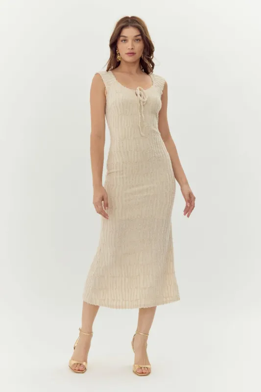 Delaney Front Tie Textured Burnout Knit Midi Dress sold by Adelyn Rae