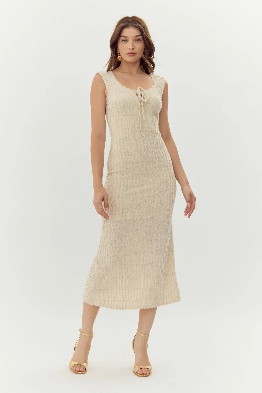 Delaney Front Tie Textured Burnout Knit Midi Dress sold by Adelyn Rae