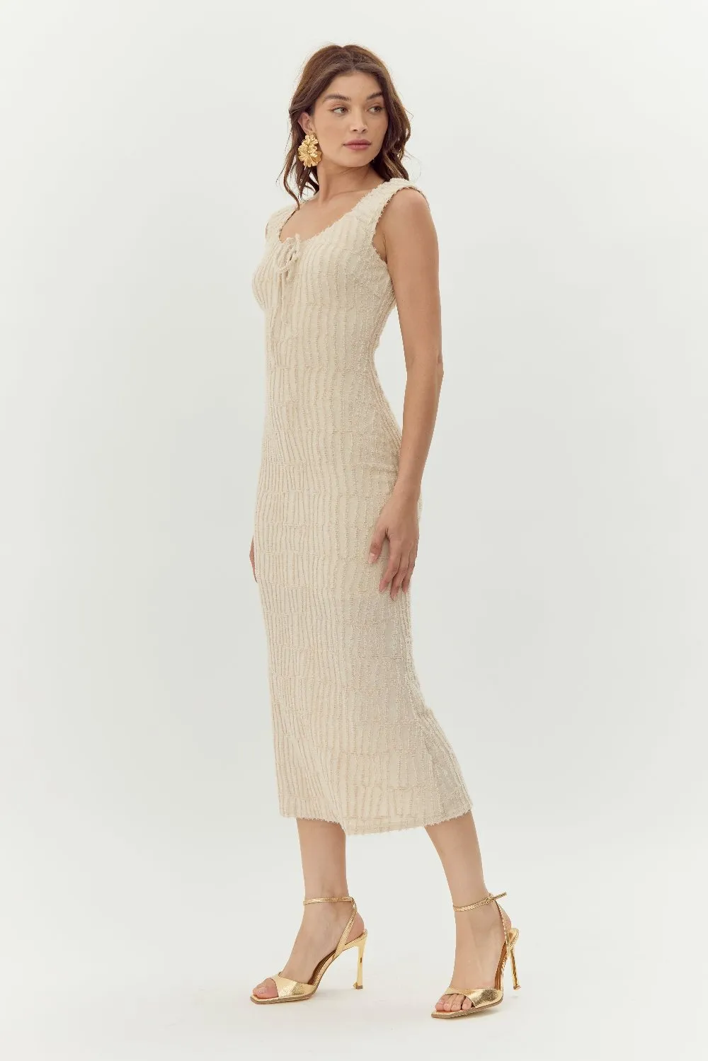 Delaney Front Tie Textured Burnout Knit Midi Dress sold by Adelyn Rae product image thumbnail 3