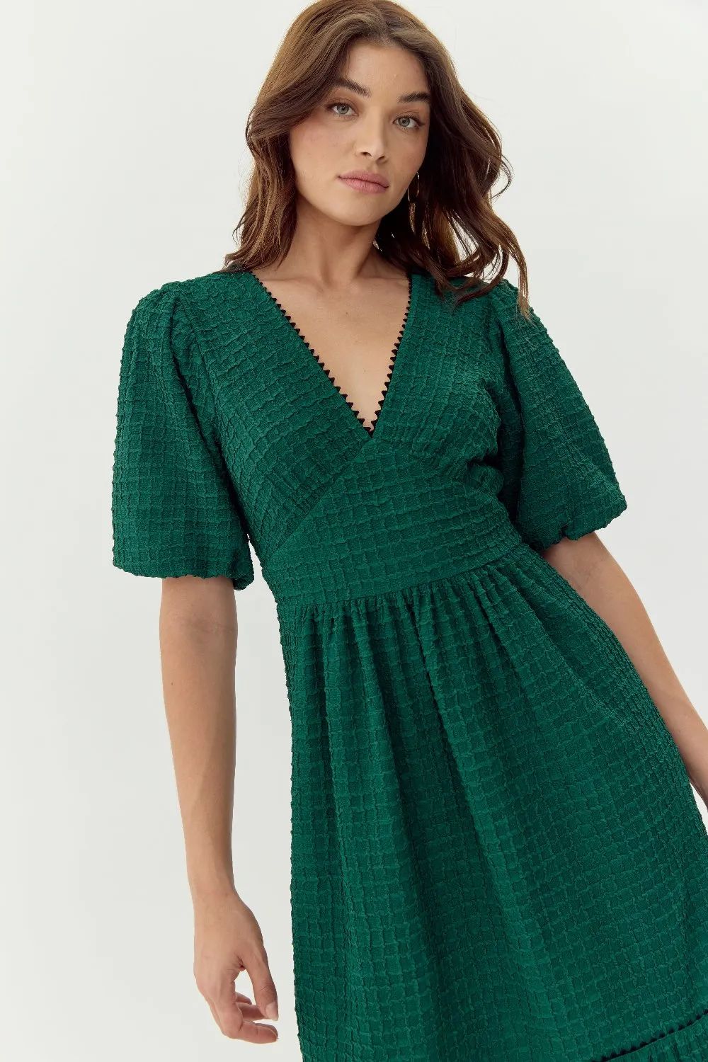 Kara Textured Midi Dress With Puff Sleeve sold by Adelyn Rae product image thumbnail 2