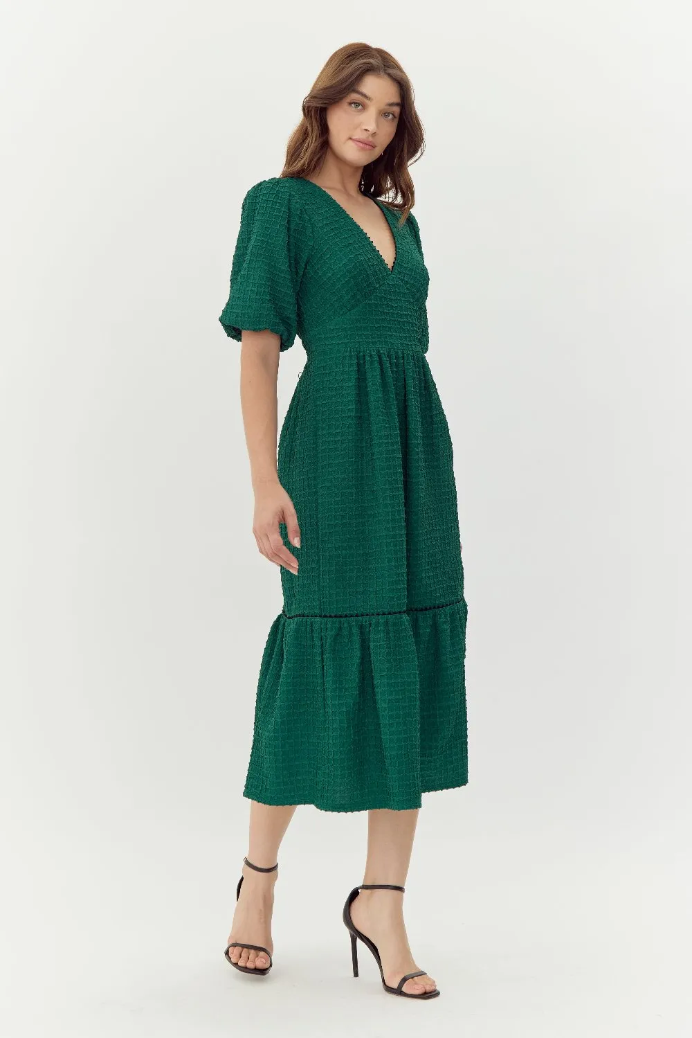 Kara Textured Midi Dress With Puff Sleeve sold by Adelyn Rae product image thumbnail 3