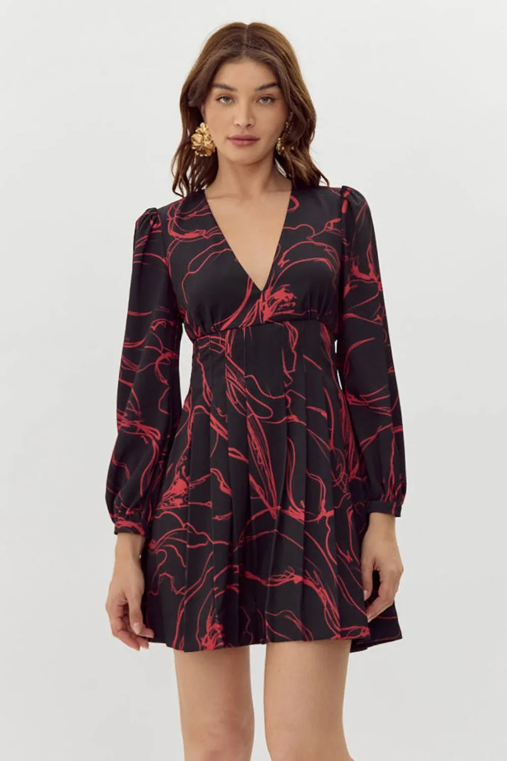 Neriah Pintucked Printed Mini Dress sold by Adelyn Rae