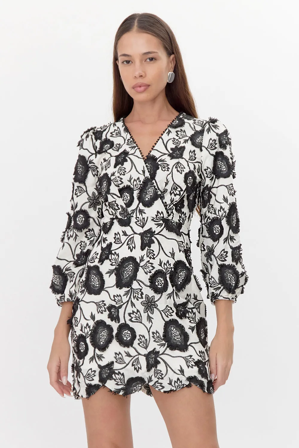 Danica 3D Embroidered Scalloped Mini Dress sold by Adelyn Rae