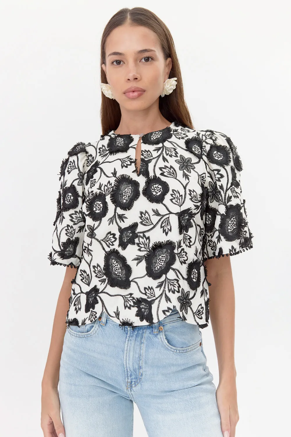 Darby 3D Embroidered Scalloped Hem Blouse sold by Adelyn Rae