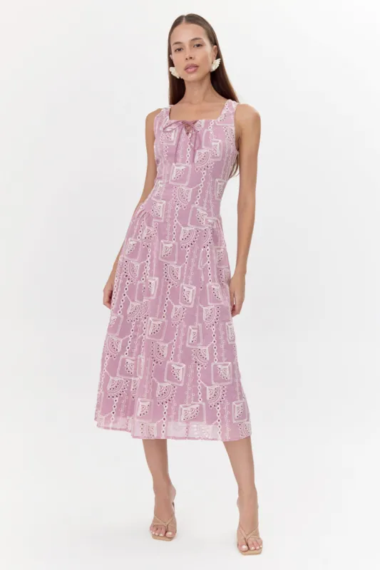 Maven Embroidered Front Tie Midi Dress sold by Adelyn Rae