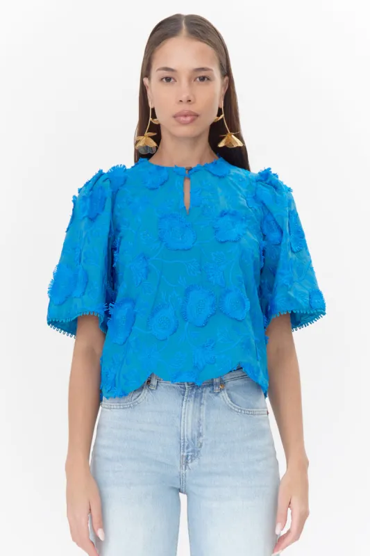 Darby 3D Embroidered Scalloped Hem Blouse sold by Adelyn Rae