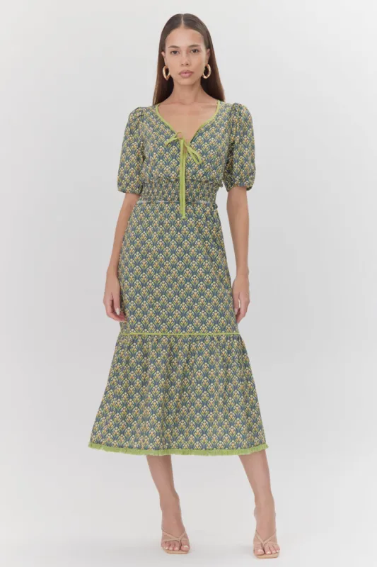 Ara Front Tie Printed Midi Dress sold by Adelyn Rae