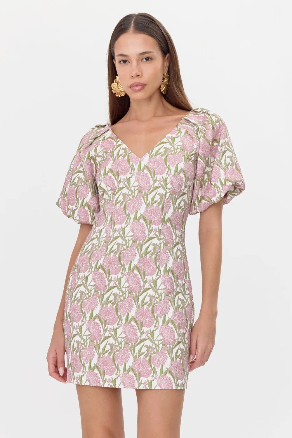Myra Jacquard Puff Sleeve Mini Dress sold by Adelyn Rae