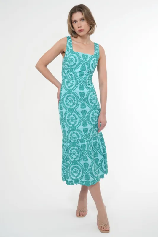 Rose Cotton Eyelet Embroidered Midi Dress sold by Adelyn Rae