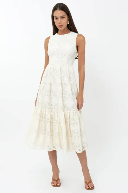 Marina Lace Tiered Midi Dress sold by Adelyn Rae