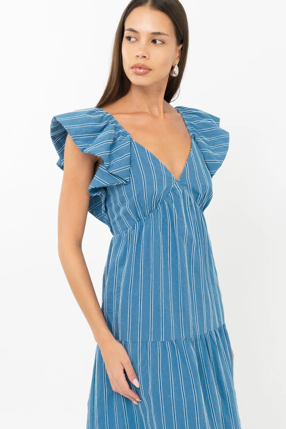 Shannon Striped Flutter Sleeve Tie Back Midi Dress sold by Adelyn Rae product image thumbnail 3