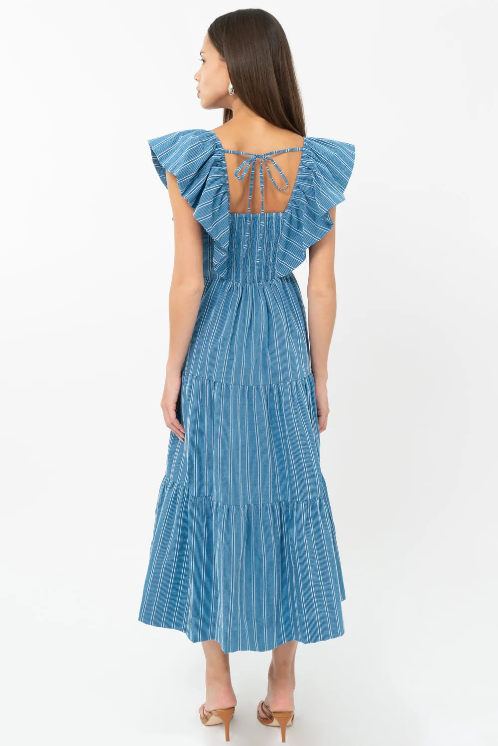 Shannon Striped Flutter Sleeve Tie Back Midi Dress sold by Adelyn Rae product image thumbnail 2