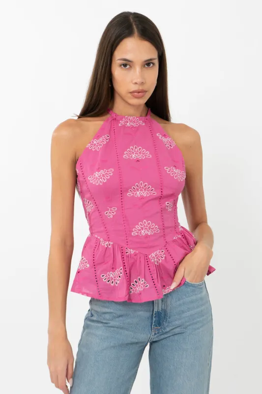 Jeanette Embroidered Eyelet Halter Top sold by Adelyn Rae