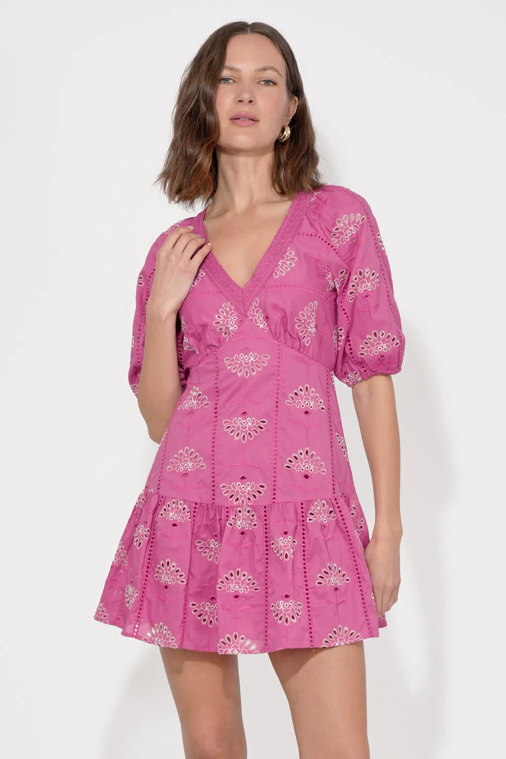 Sofya Embroidered Eyelet Tiered Mini Dress sold by Adelyn Rae product image thumbnail 3