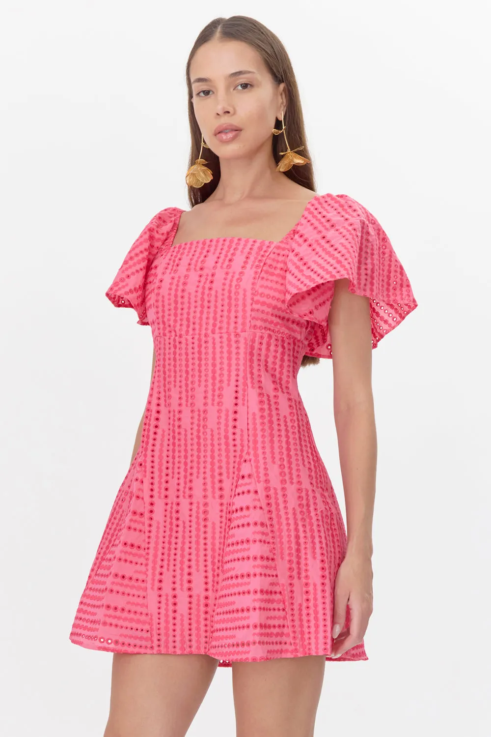 Genevieve Cotton Embroidered Flutter Sleeve Mini Dress sold by Adelyn Rae