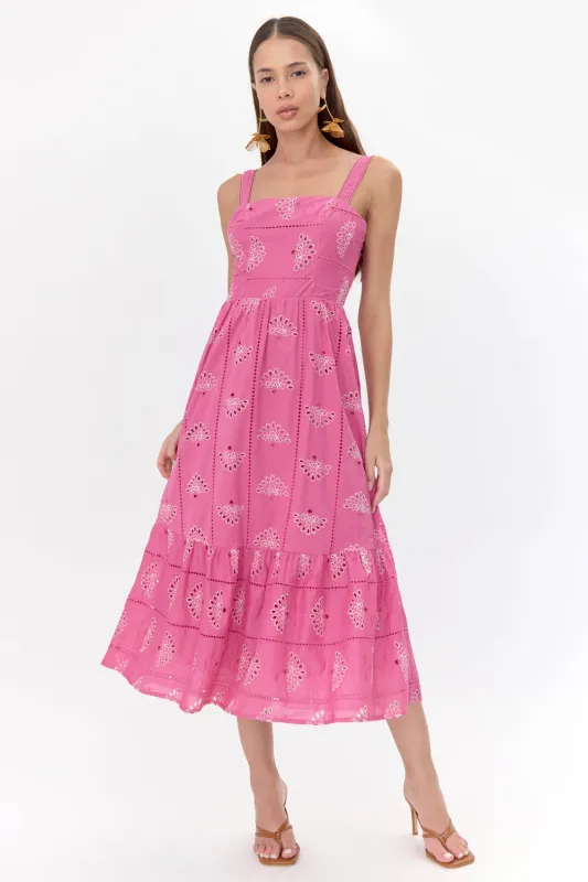 Merinda Embroidered Eyelet Midi Dress sold by Adelyn Rae