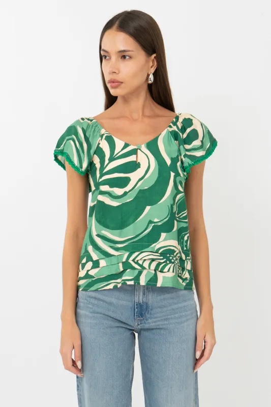 Nyra Leaf Print Flutter Sleeve Top sold by Adelyn Rae