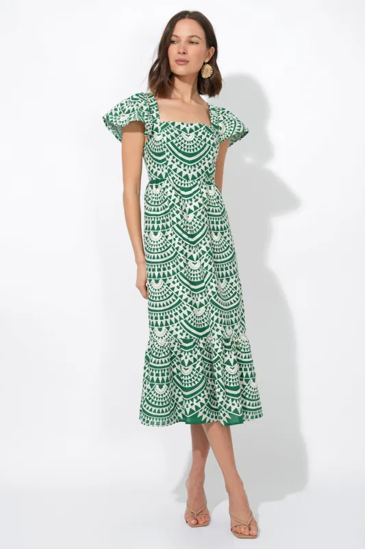 Maja Cotton Crochet Flutter Sleeve Midi Dress sold by Adelyn Rae