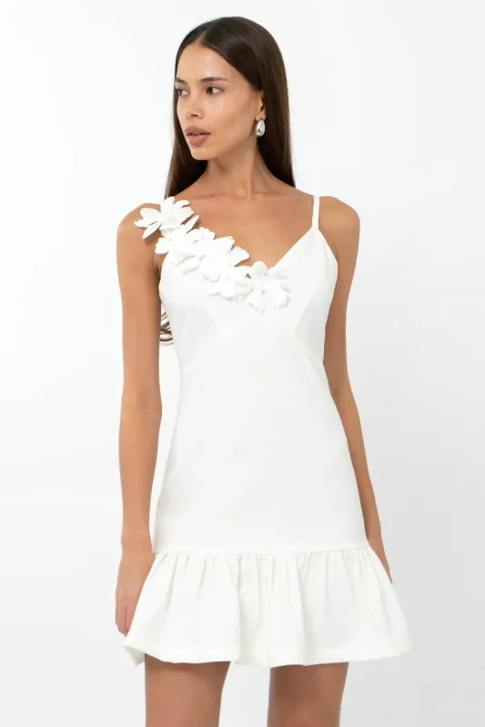 Mirabel Floral Applique Ruffle Mini Dress sold by Adelyn Rae