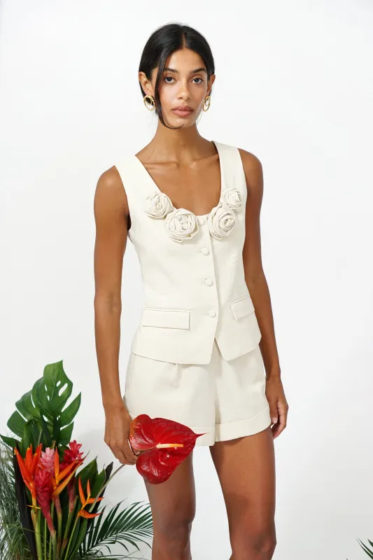 Hailey Floral Applique Linen Vest sold by Adelyn Rae