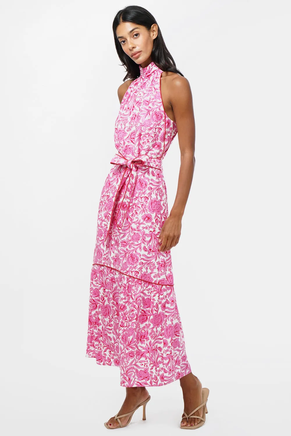 Maisy Floral Halter Neck Tie Printed Maxi Dress sold by Adelyn Rae